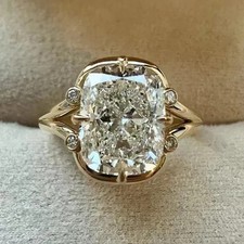 4Ct Cushion Cut Lab Created Diamond Anniversary Gift 14k Yellow Gold Plated Ring picture