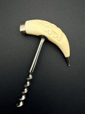 WINE OPENER- CORKSCREW BOAR TUSK, STERLING CAP- NICE VINTAGE LOOK picture