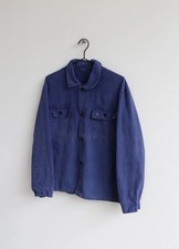 70’s Vintage European HBT Work Shirt Jacket Blue Herringbone Twill Chore Coat picture