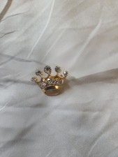 Vintage Rhinestone Crown Brooch | Gold-Tone Tiara Figural Pin | Costume Jewelry picture