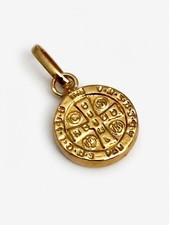 18K Solid Gold Small Saint Benedict Medal Pendant 10 mm | Minimalist Religious picture