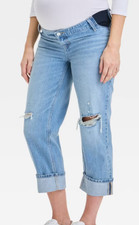NEW Isabel Maternity Under Belly Distressed Cropped Jeans Size 12 picture