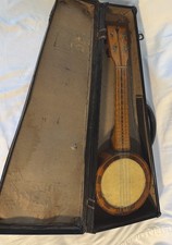 Vintage 1920s Banjo Ukulele Banjolele 4 String Wood Inlay Skin Head w/ Case picture