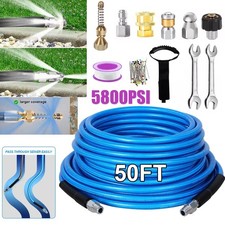 Sewer Jetter Nozzles Kit 50FT Drain Cleaning Hose for Pressure Washer 5800PSI picture