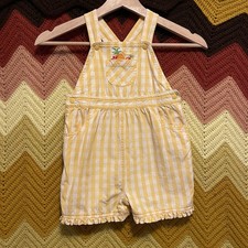 GYMBOREE TODDLER GIRL 18-25 MO SHORTALL YELLOW/ WHITE STRIPES Y2K Vintage 2001 picture