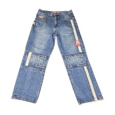 Vintage Pepe Jeans Men 36x33 London Baggy Embroidered Patch Blue Knee Pocket Y2K picture