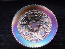 Antique Northwood Carnival Glass Amethyst Grape & Cable Round Bowl - Chips picture