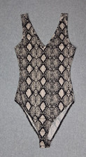 GB Gianni Bini Sleeveless Bodysuit Womems XS Snakeskin Vneck Festival Rave Glam picture