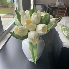 24Pcs Fake Tulips Artificial Flowers PU Artificial Tulips Real Touch milk white  picture