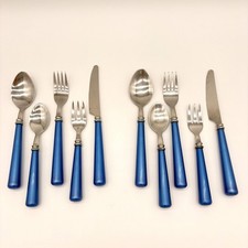 Vintage Cobalt Blue Handle Flatware 2 Place Settings 10 Pc Silverware Set picture