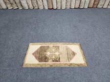 Beige Brown Medallion Vintage Turkish Door Mat, Anatolian Oushak Rug, 1.5x3.1 ft picture