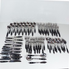 78 Pc. Williams Sonoma CAFE BLACK (Bistro Design) Stainless Flatware and Serving picture