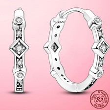LAZA European Women 925 Sterling Silver Hoop Earrings Square Zircon Jewelry picture