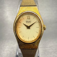 Seiko Watch Women 17mm Champagne Dial Gold Tone Oval 2C20-6470 New Battery VTG picture