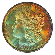 1881-S PCGS MS65 MORGAN $ GORGEOUS COLORFUL TONED RAINBOW (VIDEO)** picture