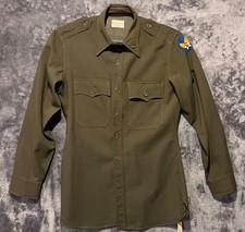VTG WWII USAAF Air Force Officer Olive Green Shirt W/ Patch  picture