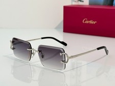 CARTIER CT1828O Rimless Rectangle Sunglasses Silver Frame Gray Gradient Lenses  picture