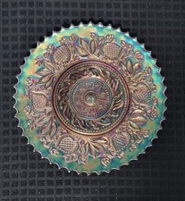 Antique Dugan Fanciful Blue Carnival Glass Plate 8-3/4