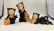 Vintage Lefton Halloween Kitty Cat Girls Figurines picture