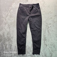 Maurices Jeans Womens 5/6 Black Denim Stretch Frayed Hem Mid Rise Tapered Leg picture