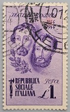 1944 Italian Social Republic 1 Lire Fratelli Bandiera Brothers Used Stamp picture