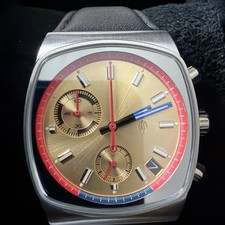 Brew Metric Star Chronograph – Gold Dial / Red & Blue – Full Set+Metal Bracelet picture