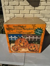 handcrafted stained glass pumpkins set of 3 MINT tiffany style picture