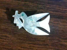 Vintage Hand Carved Bethlehem Mother of Pearl Dove Bird Pin  picture