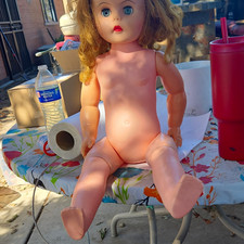 Vintage 24in  Girl Play Doll Nude Plastic Light Complexion Blue Eyes picture