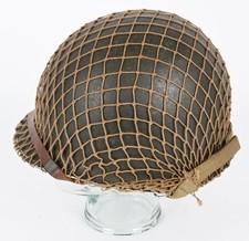 Original WWII US Army M1 Combat Helmet front seam, swivel bale, netting leather picture