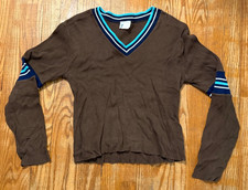 Vintage Coolwear Sweater Mens L Brown V Neck Striped Preppy USA Made Y2K picture
