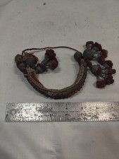19th c Anklet Rajasthan Circa 1880 fabric tassels, burgundy , a woven band. picture