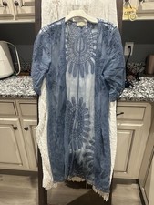 Rebellion Again Lace Kimono Cover-up Size M Blue Open Front Cardigan picture