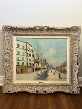 Vintage Paris Street Scene Oil Painting, Framed Mid-Century Impressionist Decor  picture
