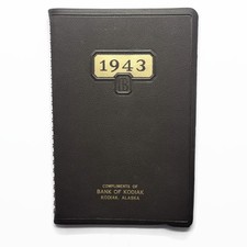 Vintage 1943 Bank Of Kodiak Alaska WWII Era Pocket Planner Day Book Mostly Blank picture