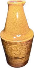 Vintage Stang Stoneware Hand Painted Pottery CarafeVase Pitcher Gold Brown MCM picture