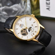 Orient Watch Sun & Moon Semi Skeleton Automatic Leather Strap Men Birthday Gift picture