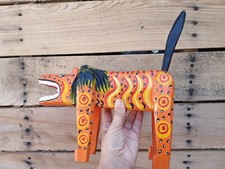 Unique Hand Carved Painted Wooden Jaguar Tiger Figurine Guatemalan Folk Art picture