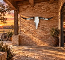 Genuine Longhorn Skull 51” Wide Black White Mottled Horns Western Ranch Decor picture