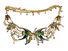 LUNCH AT THE RITZ Vintage Gold Tone Ocean Fish Crystal Chain Belt One Size picture