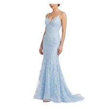 Jovani 02258 Blue Evening Gown Beaded Lace Backless Formal Mermaid Dress Size 6 picture