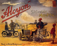 POSTER ALCYON FRENCH CAR BIKE TRAVELS THE WORLD DESERT VINTAGE REPRO FREE S/H picture