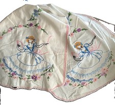 Vintage Hand Embroidered Dresser Scarf Southern Belle Crinoline Lady Stained picture