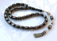 Original Erzurum Oltu,  Red Coral and 1000K Silver Inlay Prayer Beads misbaha picture