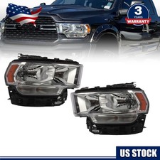 For 2019-2024 Ram 2500 3500 Halogen Chrome Headlights Headlamps Pair Left+Right picture