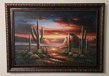 Original B. Duggan Southwest Desert Sunset Oil Painting – Large 24x36 Stunning picture