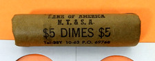 1964-D Roosevelt Dimes - Uncirculated Original Bank Roll of 50 picture