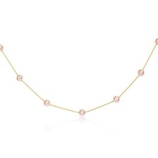 Amour 14K Yellow Gold Pink Freshwater Cultured Pearl Delicate Tin-cup Necklace picture