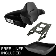 10.7'' Chopped Trunk Pad & Two Up Mount Rack Fit For Harley Touring 2014-up picture