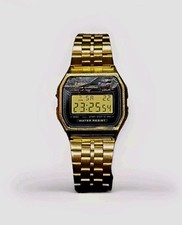 Rare Casio A159WGE Gold Digital Watch Module 593 Japan DH Vintage Black Dial picture